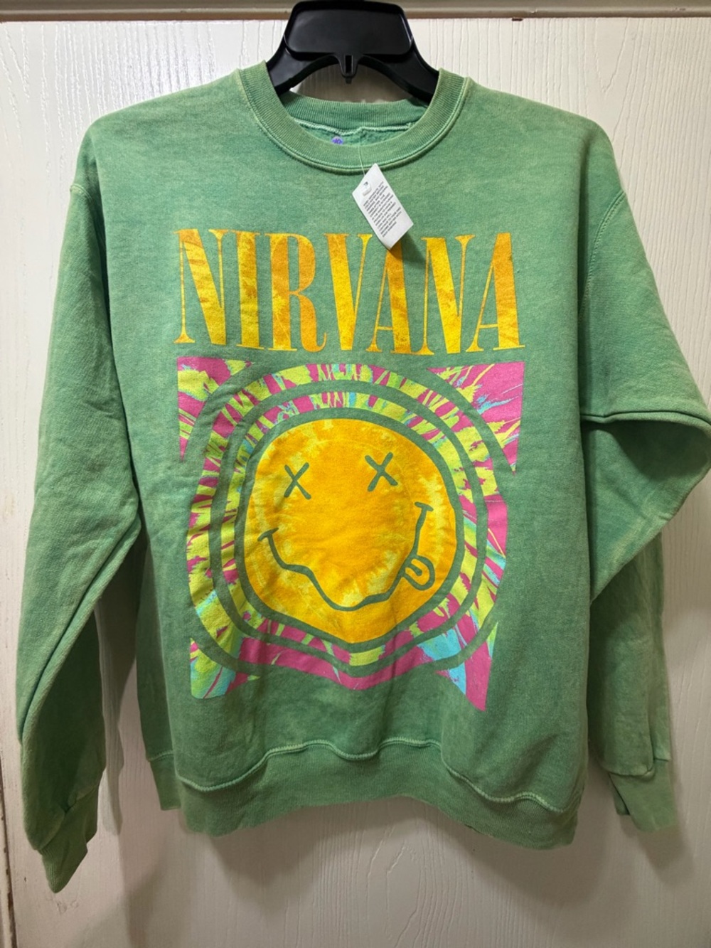 NIRVANA Lime Green Smiley Logo Crewneck
